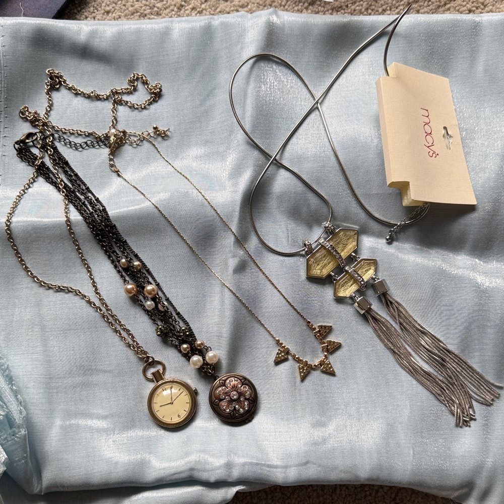 Macy's Silver and Gold Mixed-Metal Tassel Necklace with Geometric Pendants